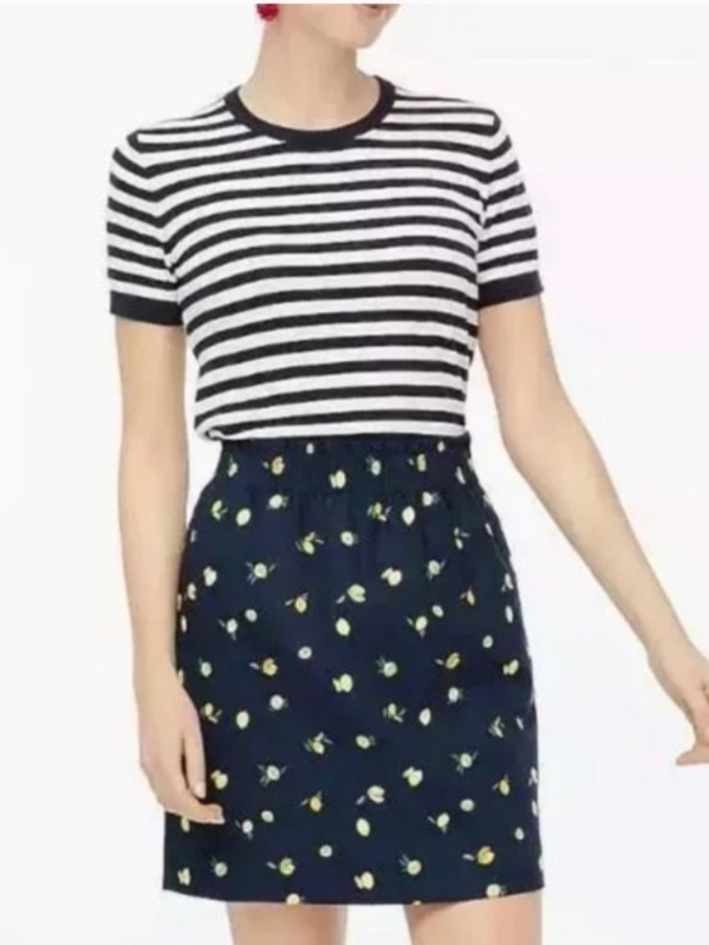 J.Crew Lemon Print Navy Blue Linen Cotton Blend Skirt Size 10 Medium/Large Fit